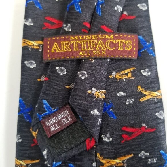 Museum Artifacts Tie Airplane Necktie Men's 100% Silk Handmade Blue - Picture 5 of 6